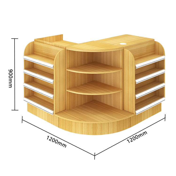 陳列棚付きカウンター レジカウンター L字型カウンター 店舗用 コンビニ 分類収納 ナチュラル カスタマイズ可能 JDQT-N042