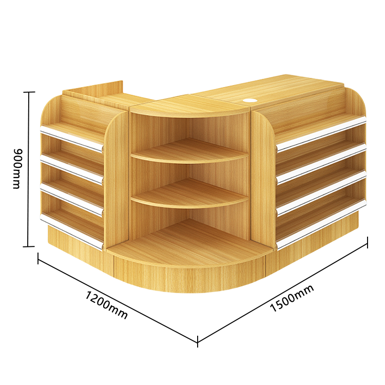 陳列棚付きカウンター レジカウンター L字型カウンター 店舗用 コンビニ 分類収納 ナチュラル カスタマイズ可能 JDQT-N042