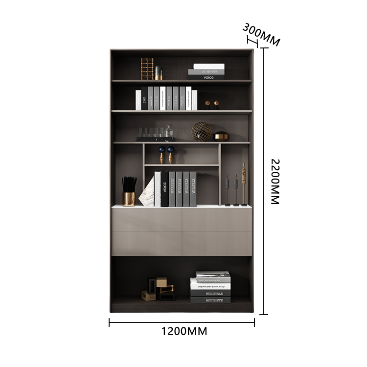 本棚 収納ラック 書斎 転倒防止機構 プッシュ式引き出し オープン収納 巾木デザイン 落ち着き シンプル グレー BGCWG-N048