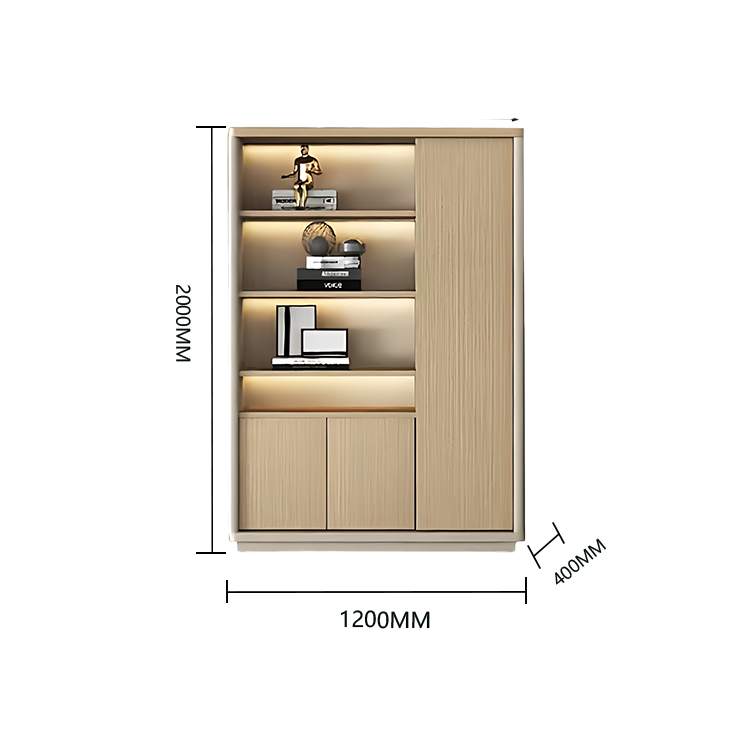 木製キャビネット オフィスキャビネット 収納ラック 多段式 ワードローブ付 LEDライト 大容量収納 カスタマイズ可能 BGCWG-N031