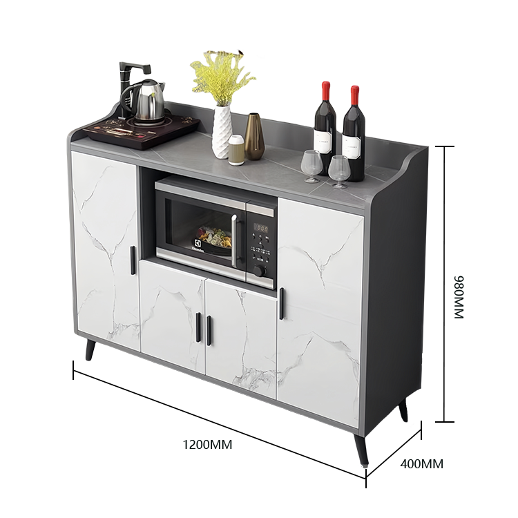 収納キャビネット 壁面収納 キャビネット 台所用 リビング用 収納 二重天板 焼結石 エコボード 角丸加工 配線孔 金属脚 転び止め 大容量 実用 おしゃれ スタイリッシュ ホワイトマーブル模様 JYCWG-N009