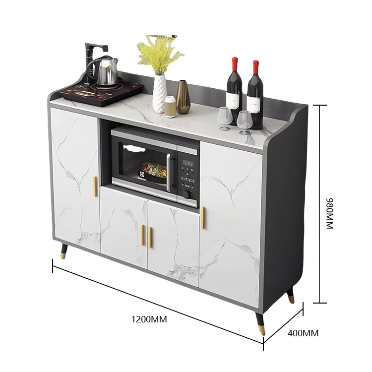 収納キャビネット 壁面収納 キャビネット 台所用 リビング用 収納 二重天板 焼結石 エコボード 角丸加工 配線孔 金属脚 転び止め 大容量 実用 おしゃれ スタイリッシュ ホワイトマーブル模様 JYCWG-N009