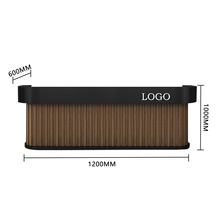 受付カウンター レジカウンター フロント エントランス受付 オフィスカウンター 美容室 ホテル 店舗用 引き出し 扉付き収納 オープン収納 台輪デザイン 厚重感 耐久性 高級感 上質 洗練 贅沢 ウォールナット グレー カスタマイズ可能 JDQT-N038