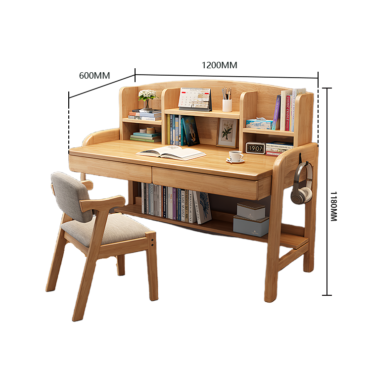 勉強机 デスク 学習デスク 昇降デスク 作業用 子供用 無垢材 収納棚付き ワニス塗装 耐久性 機能性 実用 ナチュラル XXZ-N007