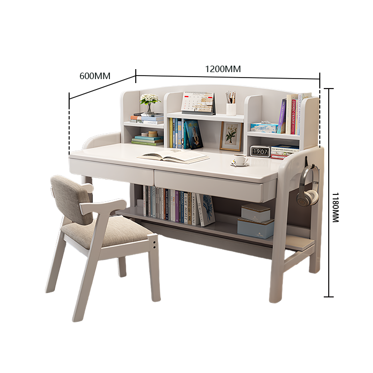 勉強机 デスク 学習デスク 昇降デスク 作業用 子供用 無垢材 収納棚付き ワニス塗装 耐久性 機能性 実用 ナチュラル XXZ-N007