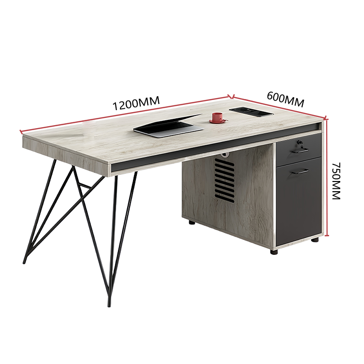 オフィスデスク ワークデス 片袖机 木目調 配線穴 アイアン脚 引き出し 大容量 ダークウォールナット カスタマイズ可能 YGZ-N033