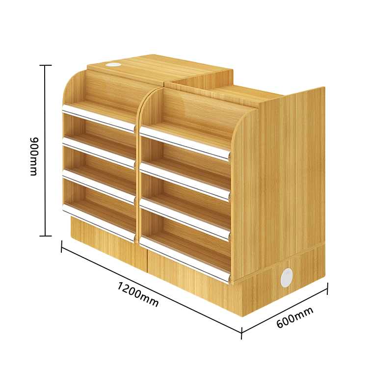 陳列棚付きカウンター レジカウンター L字型カウンター 店舗用 コンビニ 分類収納 ナチュラル カスタマイズ可能 JDQT-N042