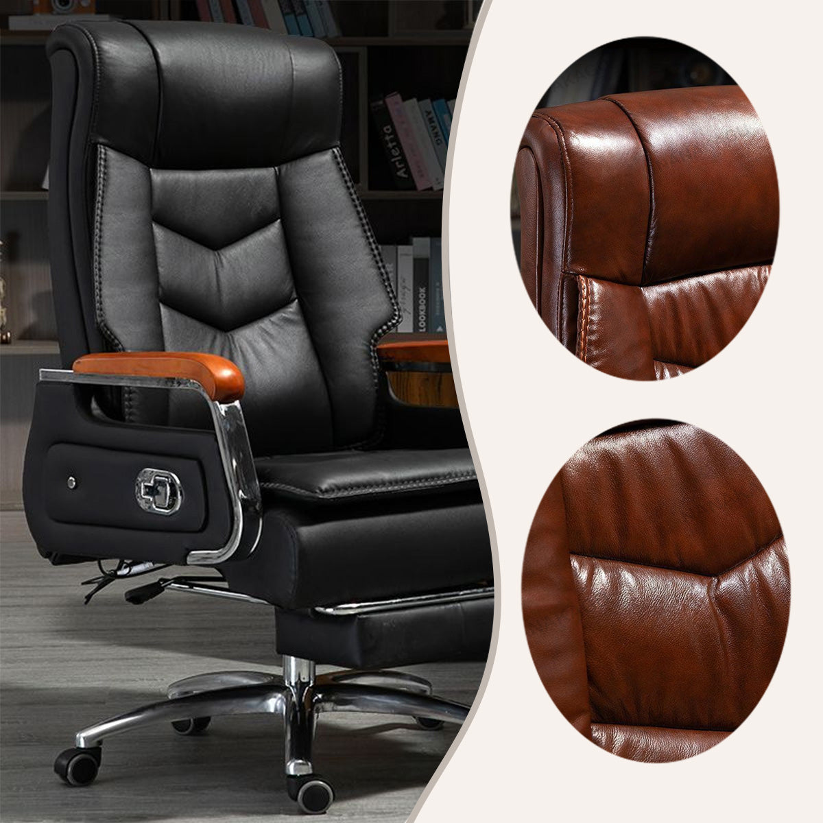 エグゼクティブチェア オフィスチェア 調節可能 人間工学 回転可能 昇降可能 肘掛け フットレスト 高級感 上質 ブラック LBY-N012