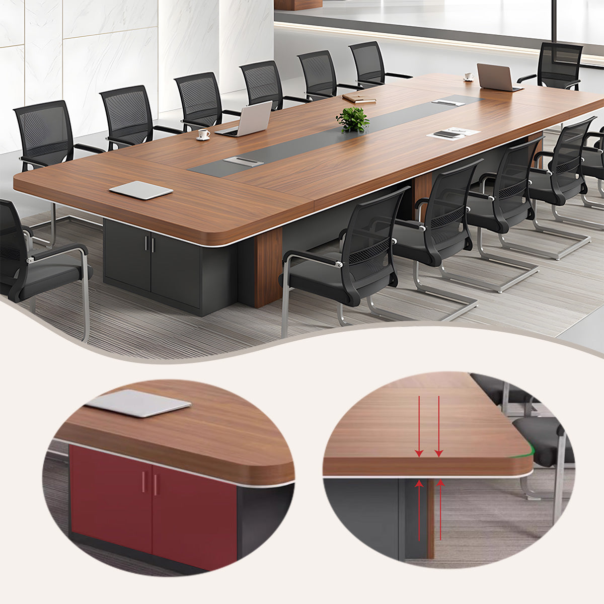 会議テーブル ミーティングテーブル 大型会議テーブル 配線ボックス サイドキャビネット ウォールナット カスタマイズ可能 HYZ-N013