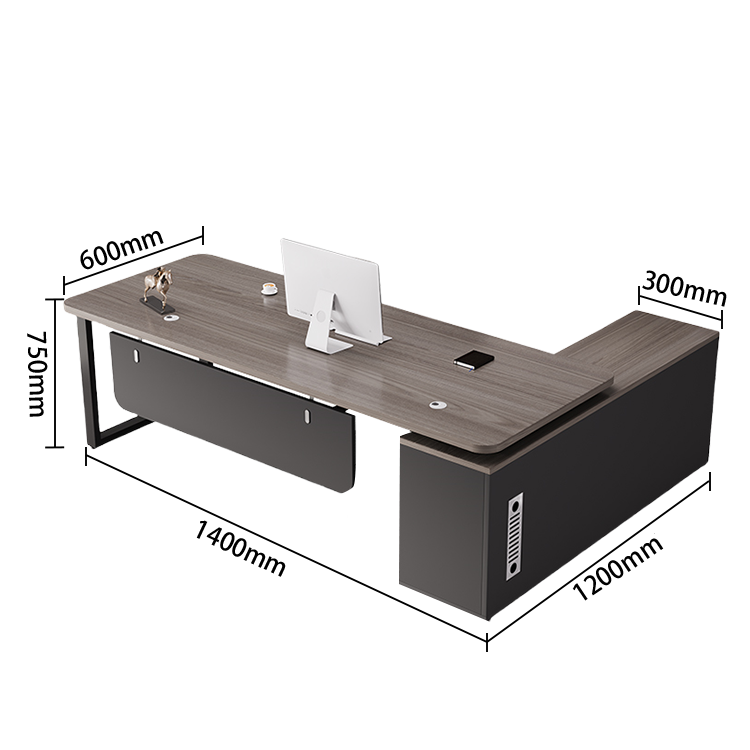 エグゼクティブデスク ワークデスク オフィスデスク アジャスター 配線穴 幕板 R加工 グレーオーク カスタマイズ可能 LBZ-N041