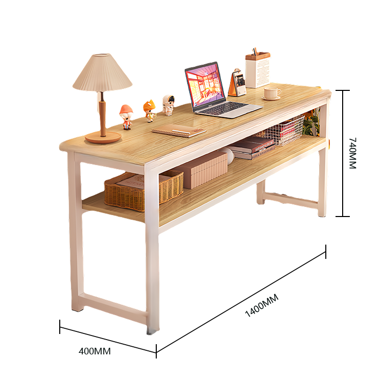 勉強机 パソコンデスク デスク 学習デスク 作業机 室内 作業用 丈夫なフレーム 広い天板 収納ラック付き R加工 滑り止めパッド 使い勝手 耐久性 厚手 簡素 ホワイト XXZ-N006