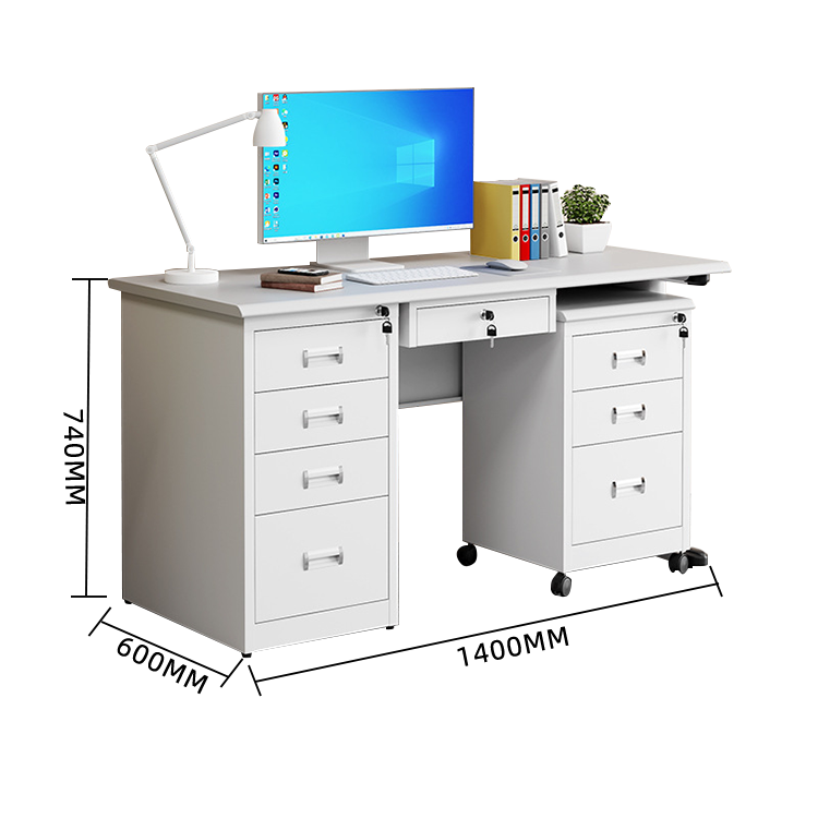 オフィスデスク 事務机 ワークデスク 両袖デスク ステンレス 配線穴 大容量収納 シンプル ホワイト カスタマイズ可能 YGZ-N027