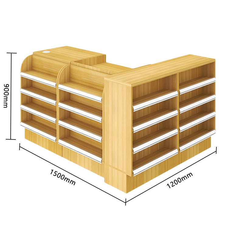 陳列棚付きカウンター レジカウンター L字型カウンター 店舗用 コンビニ 分類収納 ナチュラル カスタマイズ可能 JDQT-N042