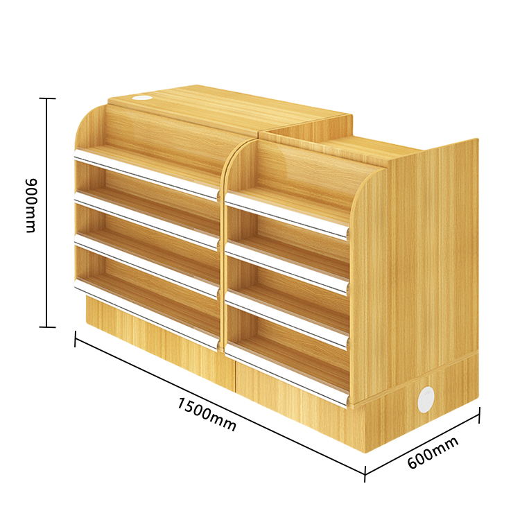 陳列棚付きカウンター レジカウンター L字型カウンター 店舗用 コンビニ 分類収納 ナチュラル カスタマイズ可能 JDQT-N042