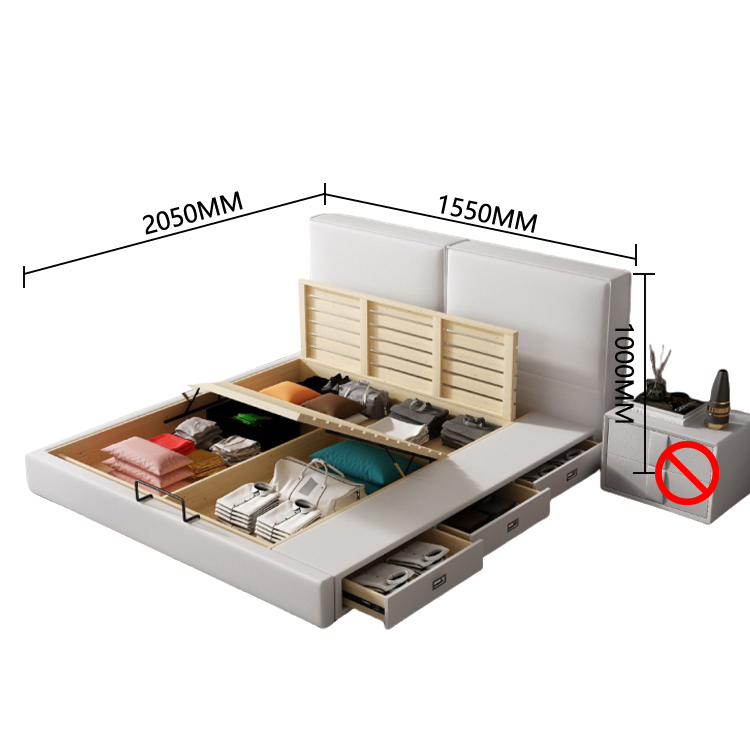 木製のベッド すのこベッド セミダブルベッド 人間工学 本革 大容量収納 耐荷重性 おしゃれ ブラック カスタマイズ可能 BED-N004