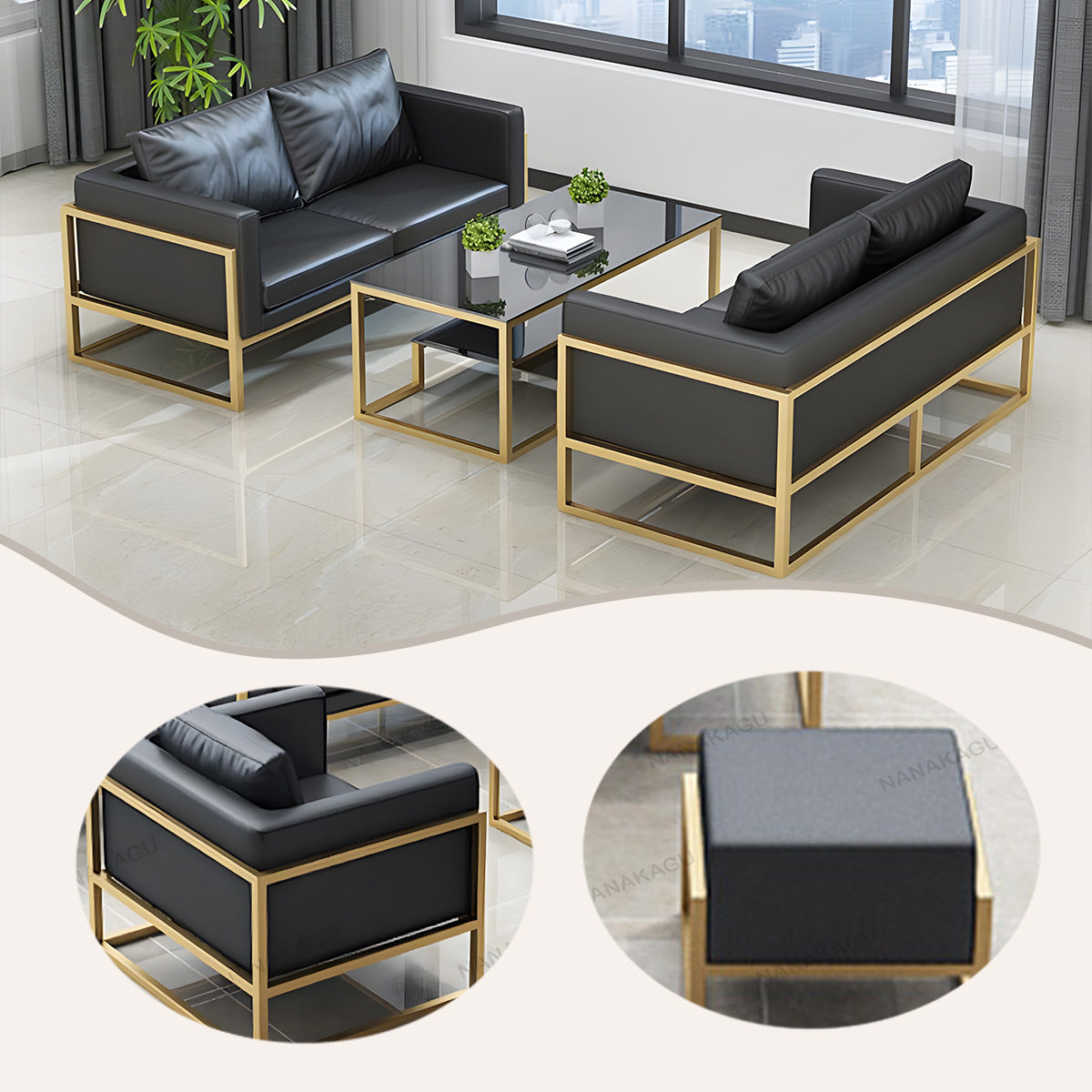 応接セット 応接ソファ オフィスソファー 1人掛け 3人掛け 相談用 ローテーブル 焼付塗装 ブラック カスタマイズ可能 JDSF-N015