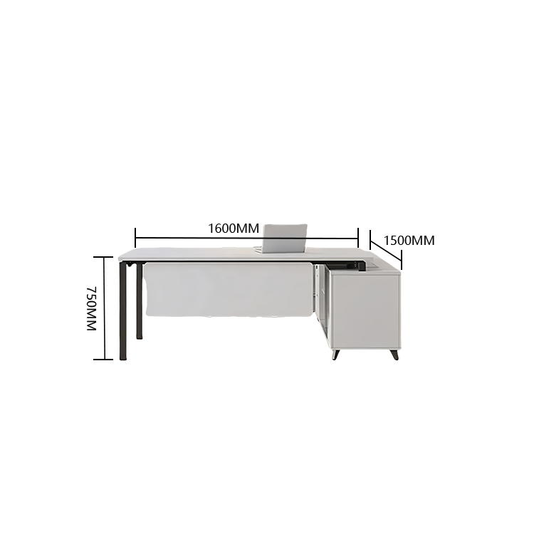 エグゼクティブデスク オフィスデスク 作業テーブル L型デスク パソコンデスク 社長室 作業用 役員用 広々とした天板 幕板付き サイドキャビネット 安定感 厚手 丈夫 シンプル おしゃれ ホワイト カスタマイズ可能 LBZ-YDD-N014