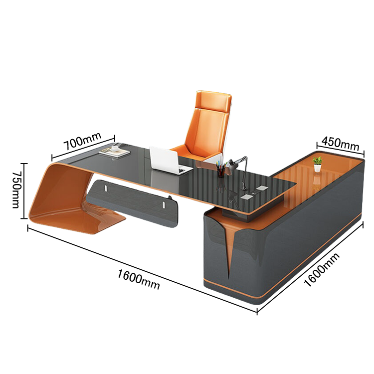 エグゼクティブデスク ワークデスク オフィスデスク L型デスク 社長室 鏡面仕上げ おしゃれ グレー カスタマイズ可能 LBZ-N043