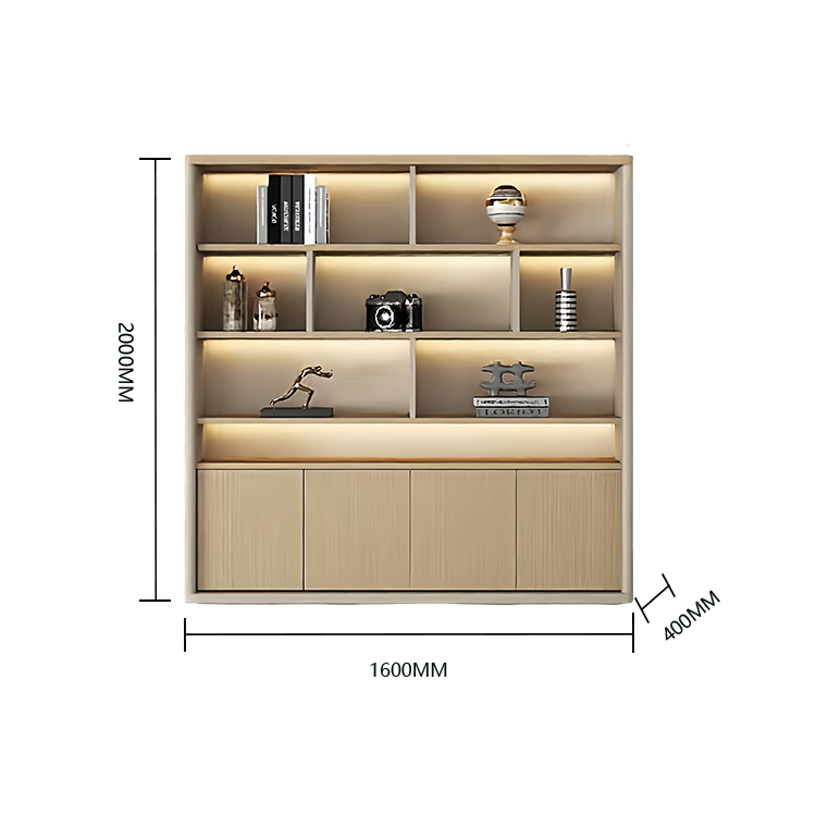 木製キャビネット オフィスキャビネット 収納ラック 多段式 ワードローブ付 LEDライト 大容量収納 カスタマイズ可能 BGCWG-N031