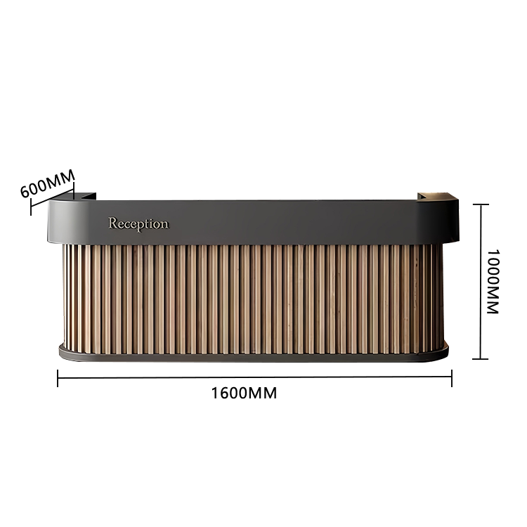 受付カウンター レジカウンター フロント エントランス受付 オフィスカウンター 美容室 ホテル 店舗用 引き出し 扉付き収納 オープン収納 台輪デザイン 厚重感 耐久性 高級感 上質 洗練 贅沢 ウォールナット グレー カスタマイズ可能 JDQT-N038