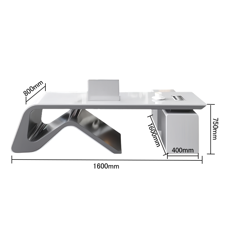 エグゼクティブデスク ワークデスク オフィスデスク 社長室 焼付塗装 鏡面仕上げ 配線ボックス ホワイト カスタマイズ可能 LBZ-N053