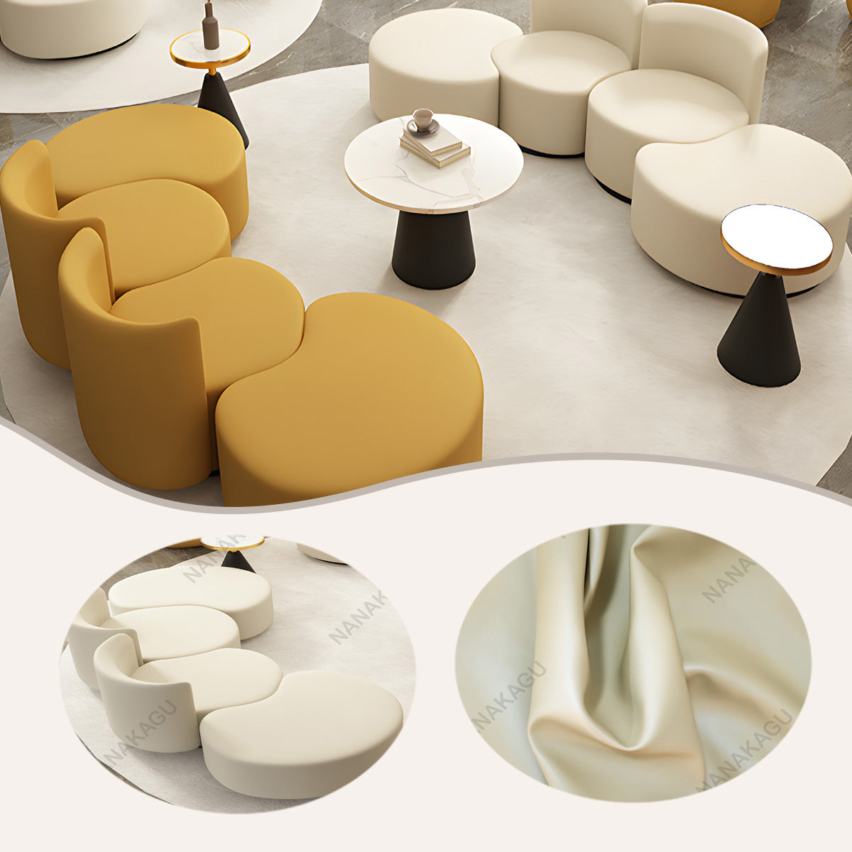 レザーソファー ロータイプ 応接セット 1人掛け 相談用 図書室 組み合わせ シンプル ベージュ カスタマイズ可能 JDSF-N016