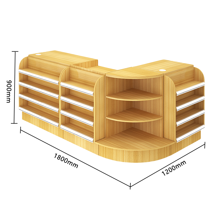 陳列棚付きカウンター レジカウンター L字型カウンター 店舗用 コンビニ 分類収納 ナチュラル カスタマイズ可能 JDQT-N042