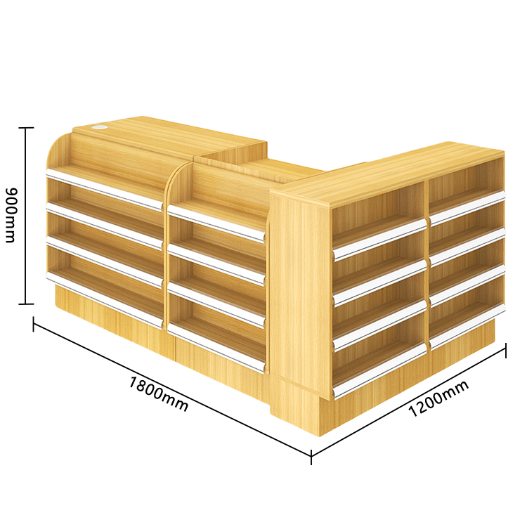 陳列棚付きカウンター レジカウンター L字型カウンター 店舗用 コンビニ 分類収納 ナチュラル カスタマイズ可能 JDQT-N042