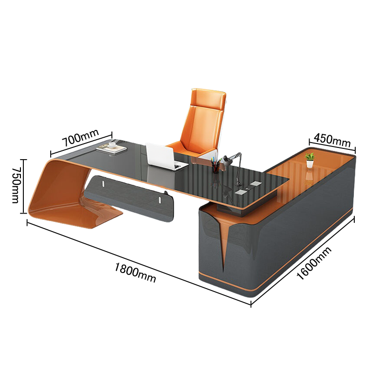 エグゼクティブデスク ワークデスク オフィスデスク L型デスク 社長室 鏡面仕上げ おしゃれ グレー カスタマイズ可能 LBZ-N043