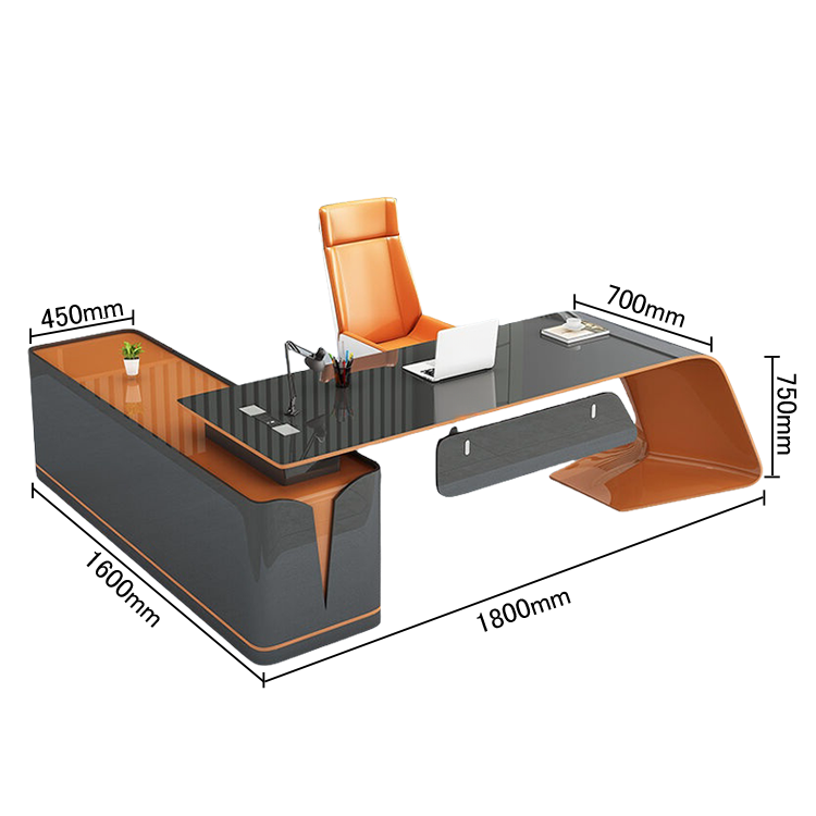 エグゼクティブデスク ワークデスク オフィスデスク L型デスク 社長室 鏡面仕上げ おしゃれ グレー カスタマイズ可能 LBZ-N043