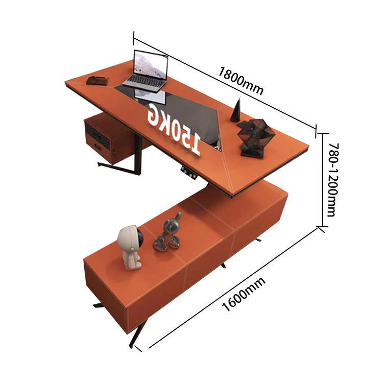 ワークデスク オフィスデスク 社長机 昇降可能デスク 電動昇降デスク 引き出し 大容量収納 オレンジ カスタマイズ可能 LBZ-N023