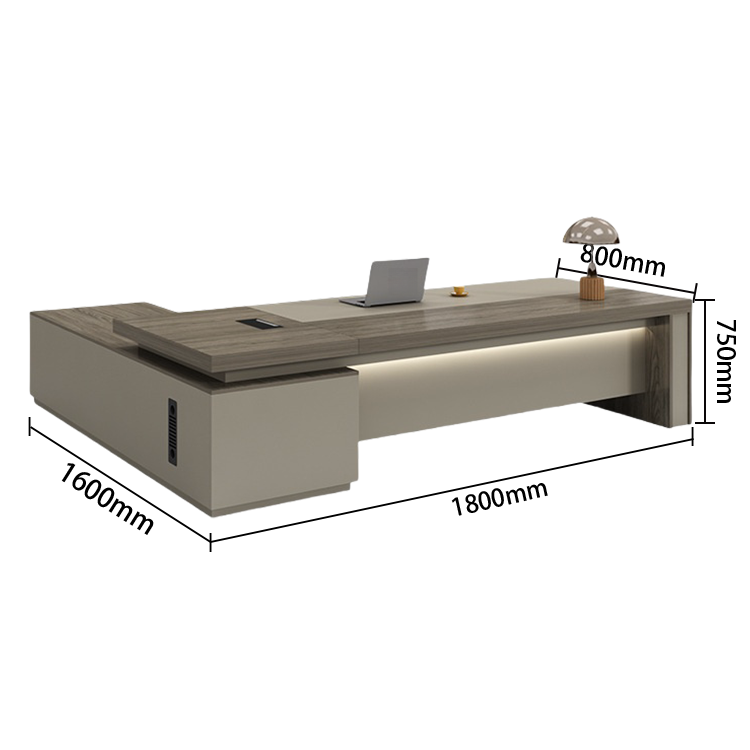 エグゼクティブデスク オフィスデスク バイカラーデスク L型デスク 配線ボックス LEDライト PC収納 ウォールナット LBZ-N024