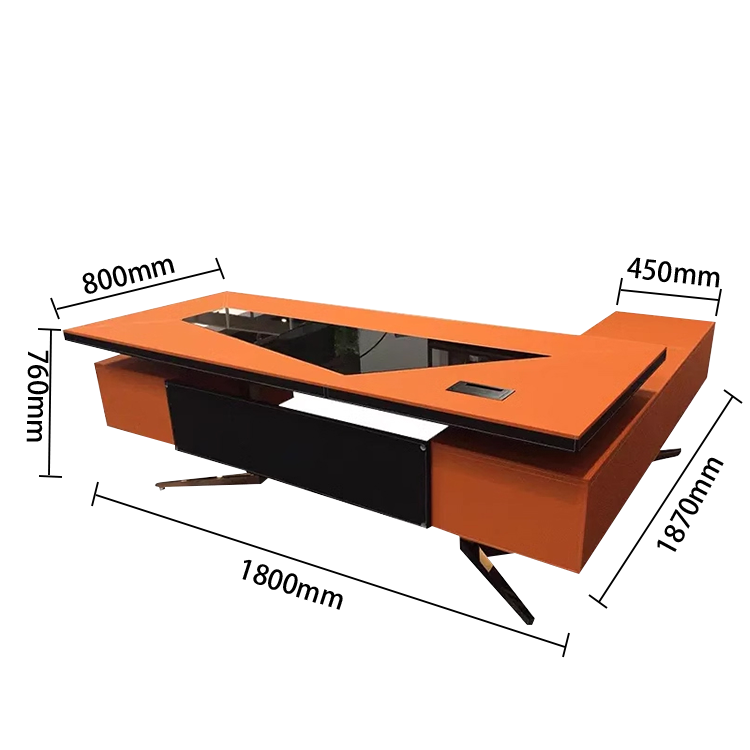 ワークデスク オフィスデスク 社長机 昇降可能デスク 電動昇降デスク 引き出し 大容量収納 オレンジ カスタマイズ可能 LBZ-N023