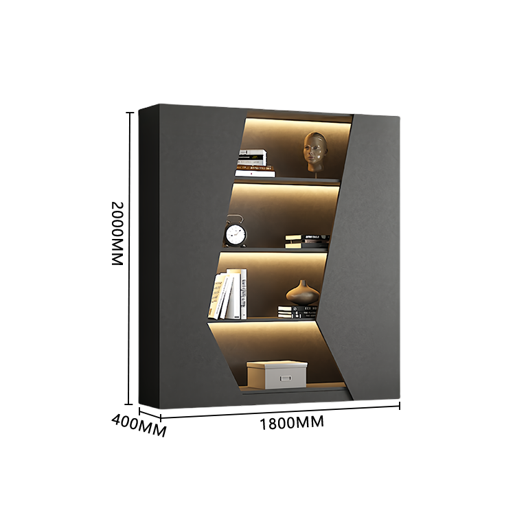 オフィスキャビネット ディスプレイラック 収納棚 分類収納 オープン収納 センサーライト グレー カスタマイズ可能 BGCWG-N049