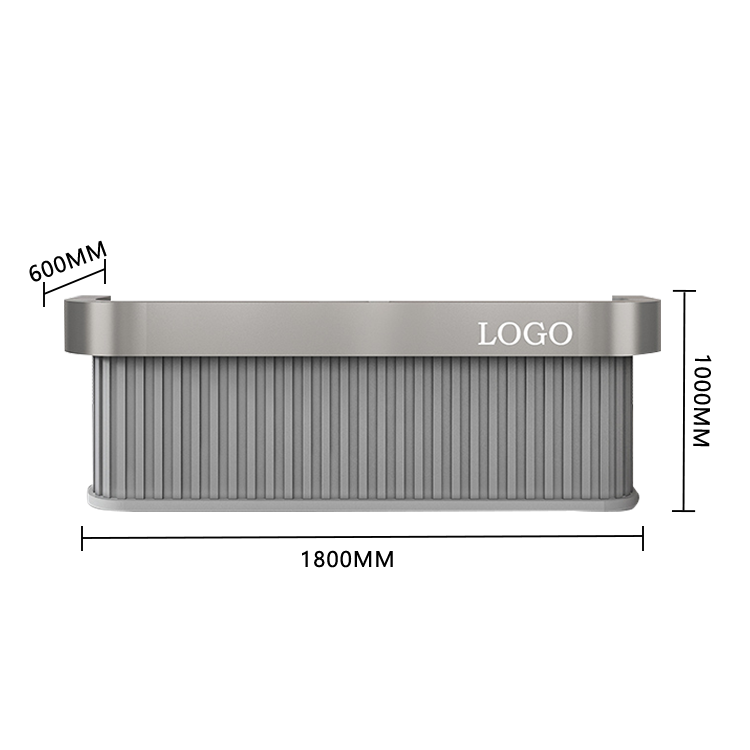 受付カウンター レジカウンター フロント エントランス受付 オフィスカウンター 美容室 ホテル 店舗用 引き出し 扉付き収納 オープン収納 台輪デザイン 厚重感 耐久性 高級感 上質 洗練 贅沢 ウォールナット グレー カスタマイズ可能 JDQT-N038