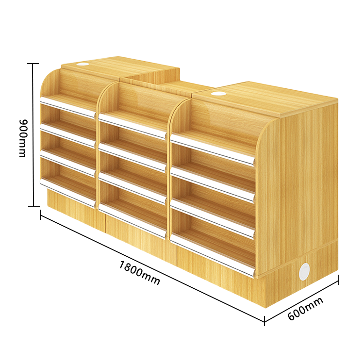 陳列棚付きカウンター レジカウンター L字型カウンター 店舗用 コンビニ 分類収納 ナチュラル カスタマイズ可能 JDQT-N042