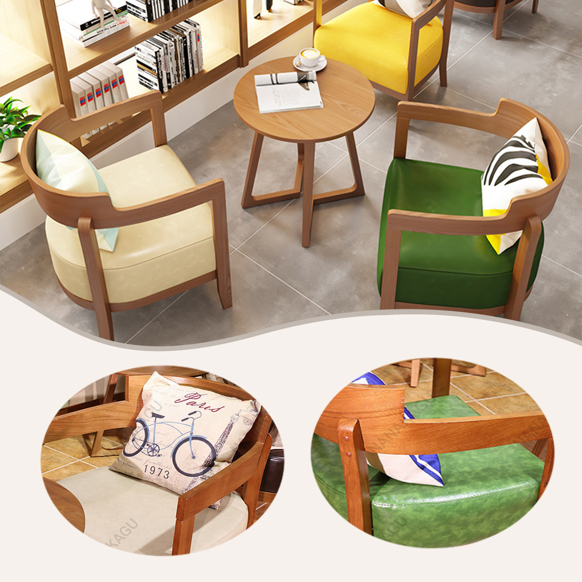 応接セット 相談用チェア カフェテーブル 商談用 喫茶店 休憩室 天然木 シンプル ベージュ グリーン カスタマイズ可能 JDZH-N018