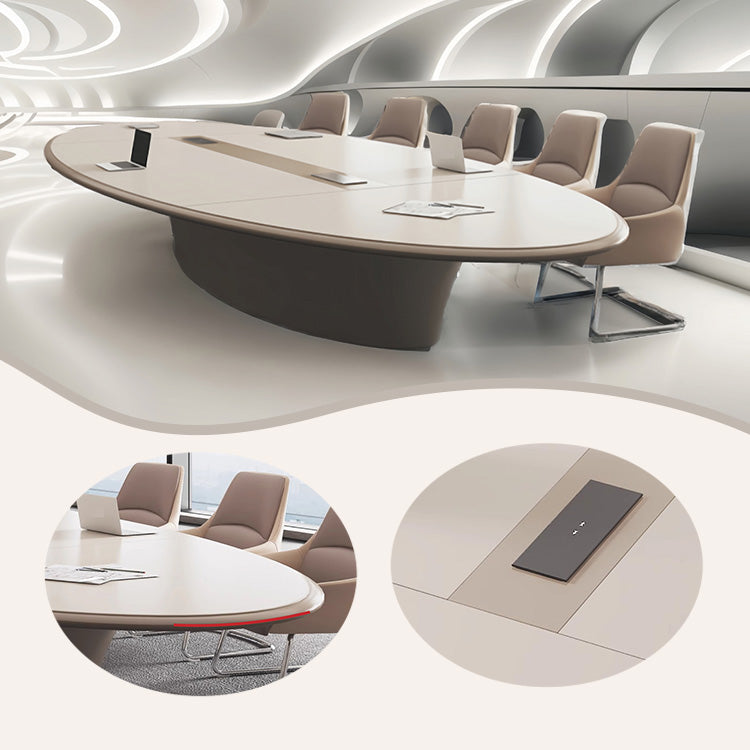 会議用テーブル 楕円テーブル ミーティングテーブル 会議室用 配線ボックス 焼付塗装 二重天板 厚手  カスタマイズ可能 HYZ-N019