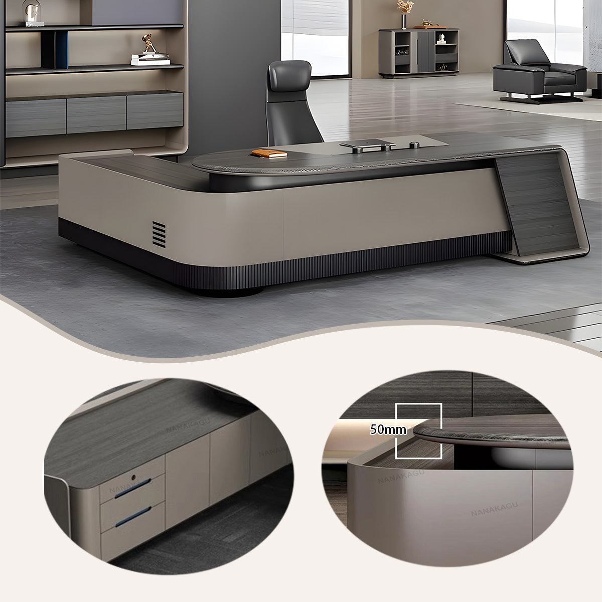 エグゼクティブデスク オフィスデスク デスク 社長室 PC収納 引き出し USBボード ダークグレー カスタマイズ可能 LBZ-N026