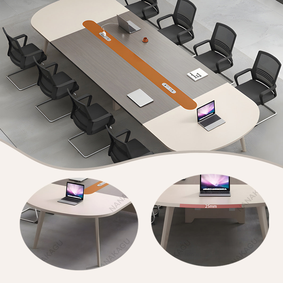 会議テーブル ミーティングテーブル 会議室用 事務用 エッジ加工 シンプル 快適 カーキ ブラック カスタマイズ可能 HYZ-N005