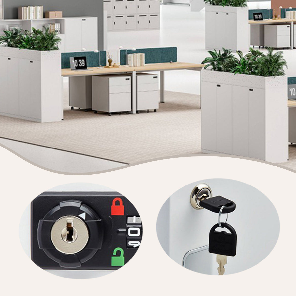 オフィスキャビネット 大容量収納 ダイヤル錠付き 冷間圧延鋼 扉収納 安定性 耐荷重性 簡素 ホワイト BGCWG-N083