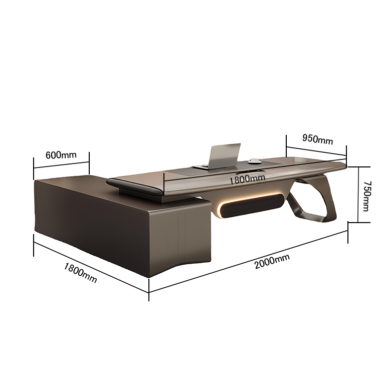 エグゼクティブデスク オフィスデスク 社長机 社長室 LEDライト付き R加工 焼付塗装 高級感 シャンパンゴール LBZ-N064