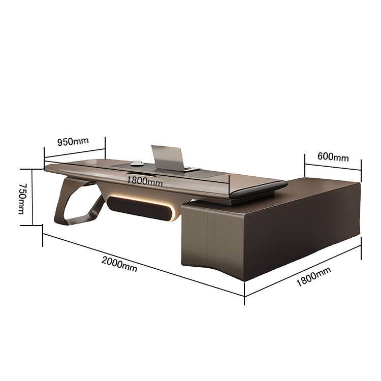 エグゼクティブデスク オフィスデスク 社長机 社長室 LEDライト付き R加工 焼付塗装 高級感 シャンパンゴール LBZ-N064