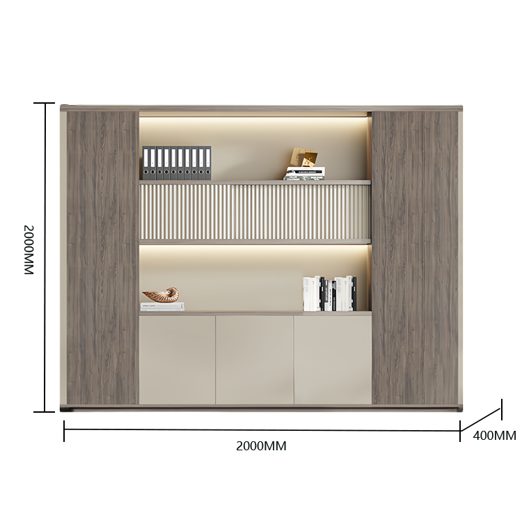 木製キャビネット オフィスキャビネット 多段式 ハンガーポール LEDライト 大容量収納 高級感 カスタマイズ可能 BGCWG-N033