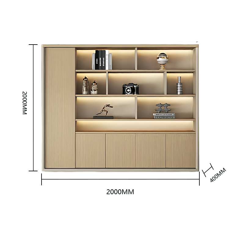 木製キャビネット オフィスキャビネット 収納ラック 多段式 ワードローブ付 LEDライト 大容量収納 カスタマイズ可能 BGCWG-N031