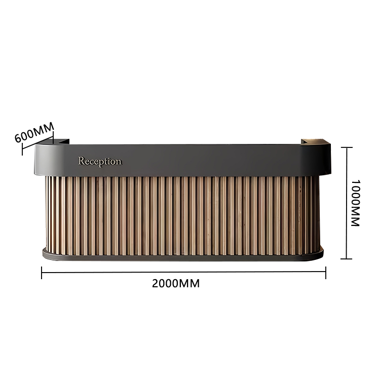 受付カウンター レジカウンター フロント エントランス受付 オフィスカウンター 美容室 ホテル 店舗用 引き出し 扉付き収納 オープン収納 台輪デザイン 厚重感 耐久性 高級感 上質 洗練 贅沢 ウォールナット グレー カスタマイズ可能 JDQT-N038