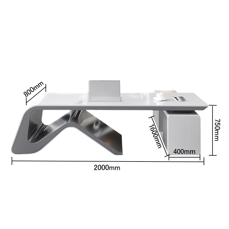 エグゼクティブデスク ワークデスク オフィスデスク 社長室 焼付塗装 鏡面仕上げ 配線ボックス ホワイト カスタマイズ可能 LBZ-N053