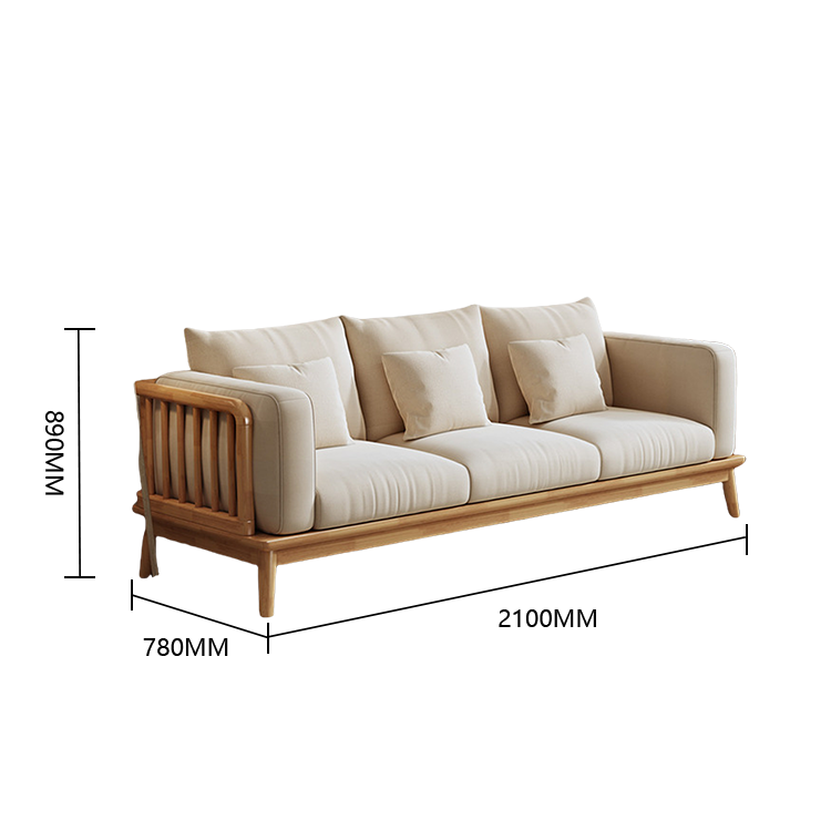 リビングソファ 北欧ソファ 在宅用 木製フレーム 3人掛け 肘掛け付き 人間工学 柔らかい アイボリー カスタマイズ可能 JYSF-N005