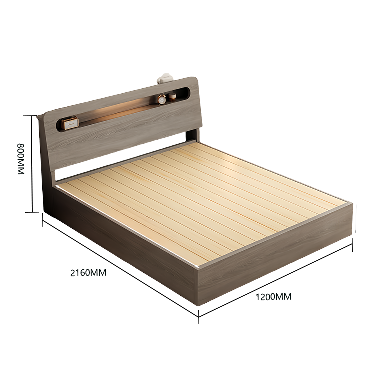 木製ベッド すのこベッド セミダブルベッド 収納トレイ付き ヘッドボード付き 天然木フレーム 簡素 おしゃれ グレーオーク BED-N001