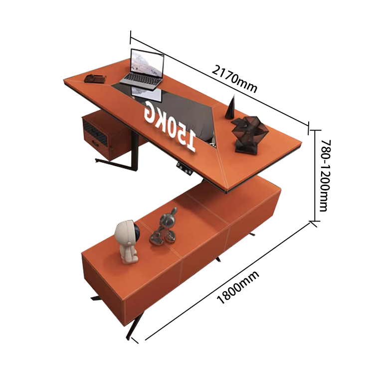 ワークデスク オフィスデスク 社長机 昇降可能デスク 電動昇降デスク 引き出し 大容量収納 オレンジ カスタマイズ可能 LBZ-N023